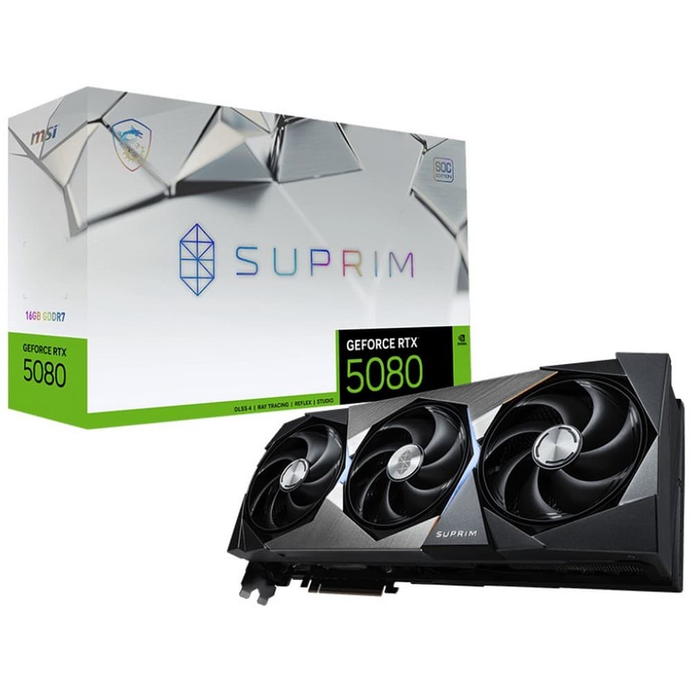 MSI SUPRIM SOC GeForce RTX 5080 16GB GDDR7 Boostable 2760 MHz (OC) 256-bit PCI Express 5.0 x16 GPU